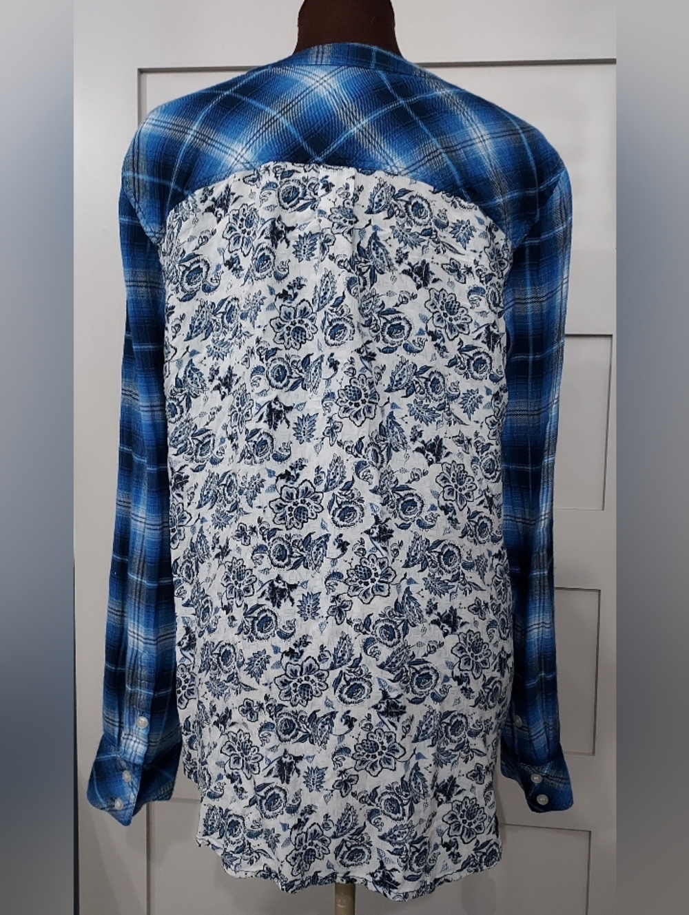 EUC PANHANDLE LADIES Blue Plaid FLANNEL WESTERN Size XL - Picture 3 of 5